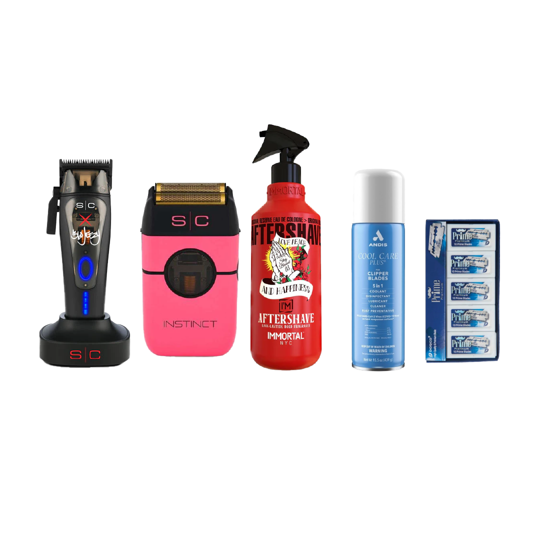 360 Jeezy + Instinct Metal Shaver (Pink) + Immortal Blessed Aftershave + Cool Care+ Dorco Prime Blades