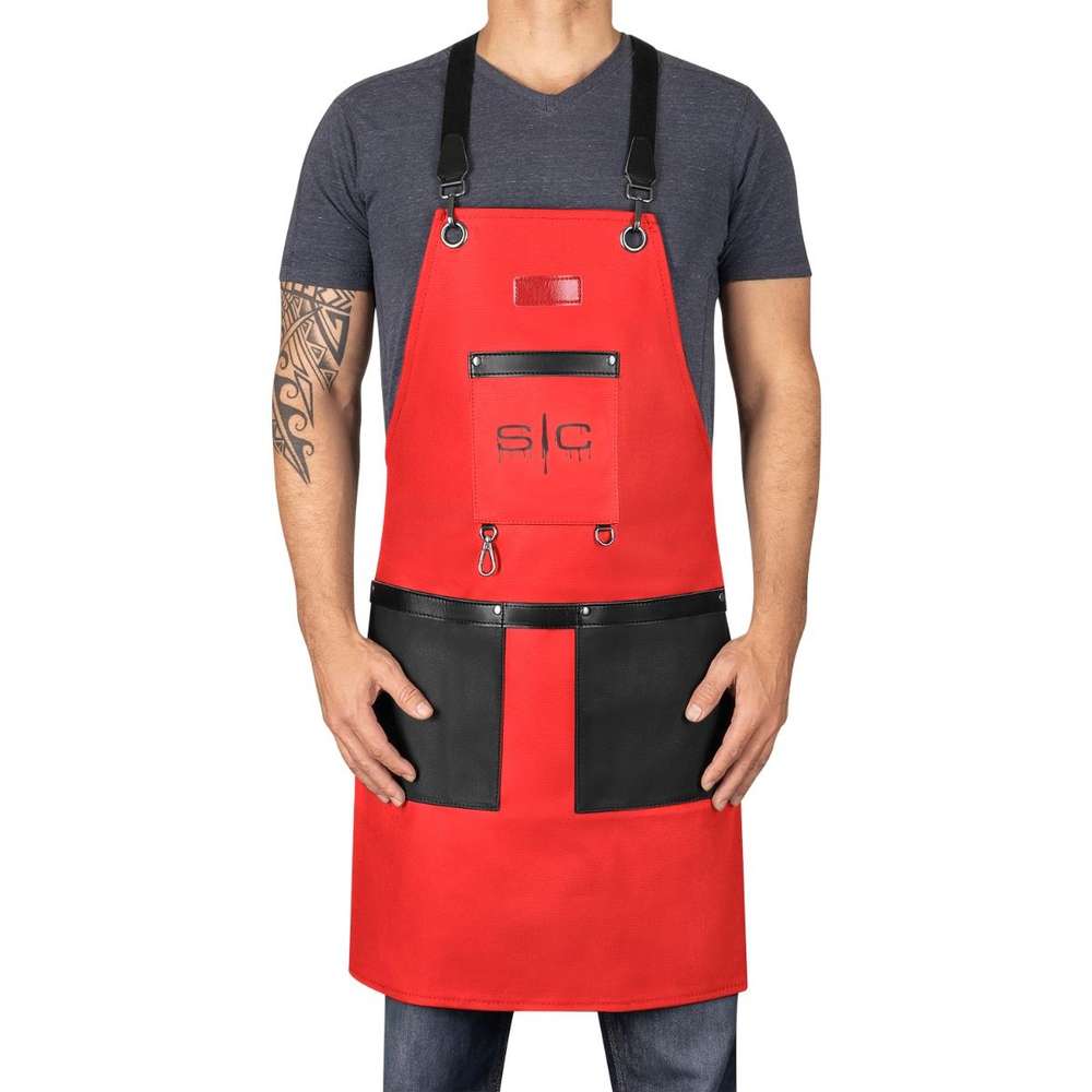 StyleCraft Professional Heavy Weight Waterproof Red/Black Barber/Salon Hair Cutting Apron