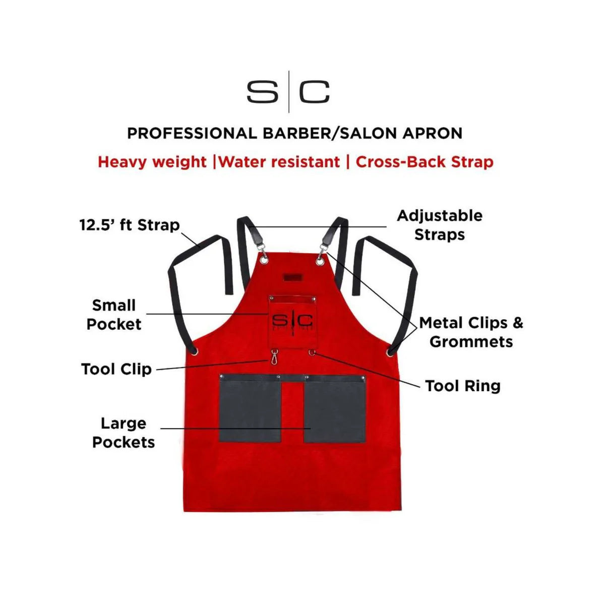 StyleCraft Professional Heavy Weight Waterproof Red/Black Barber/Salon Hair Cutting Apron