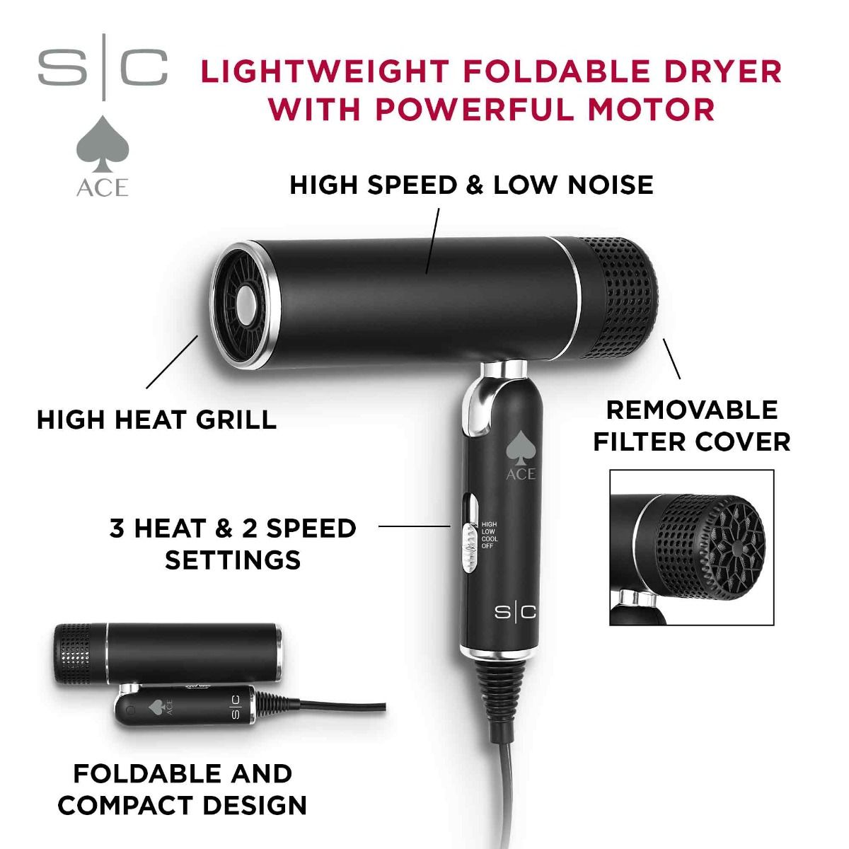 Ace Professional Lightweight Foldable Hair Dryer